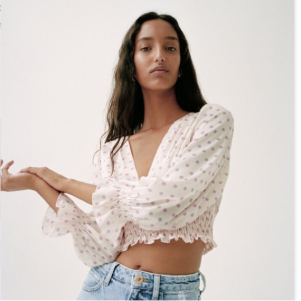 Zara Cropped Polka Dot V-Neck Top